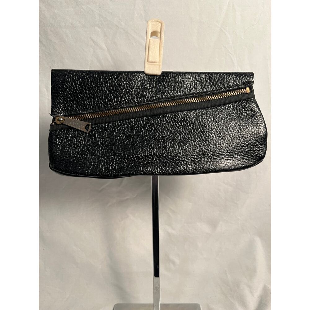 Handmade Black Leather Zip Clutch – Pebbled Mini Purse, Small Wristlet Bag
